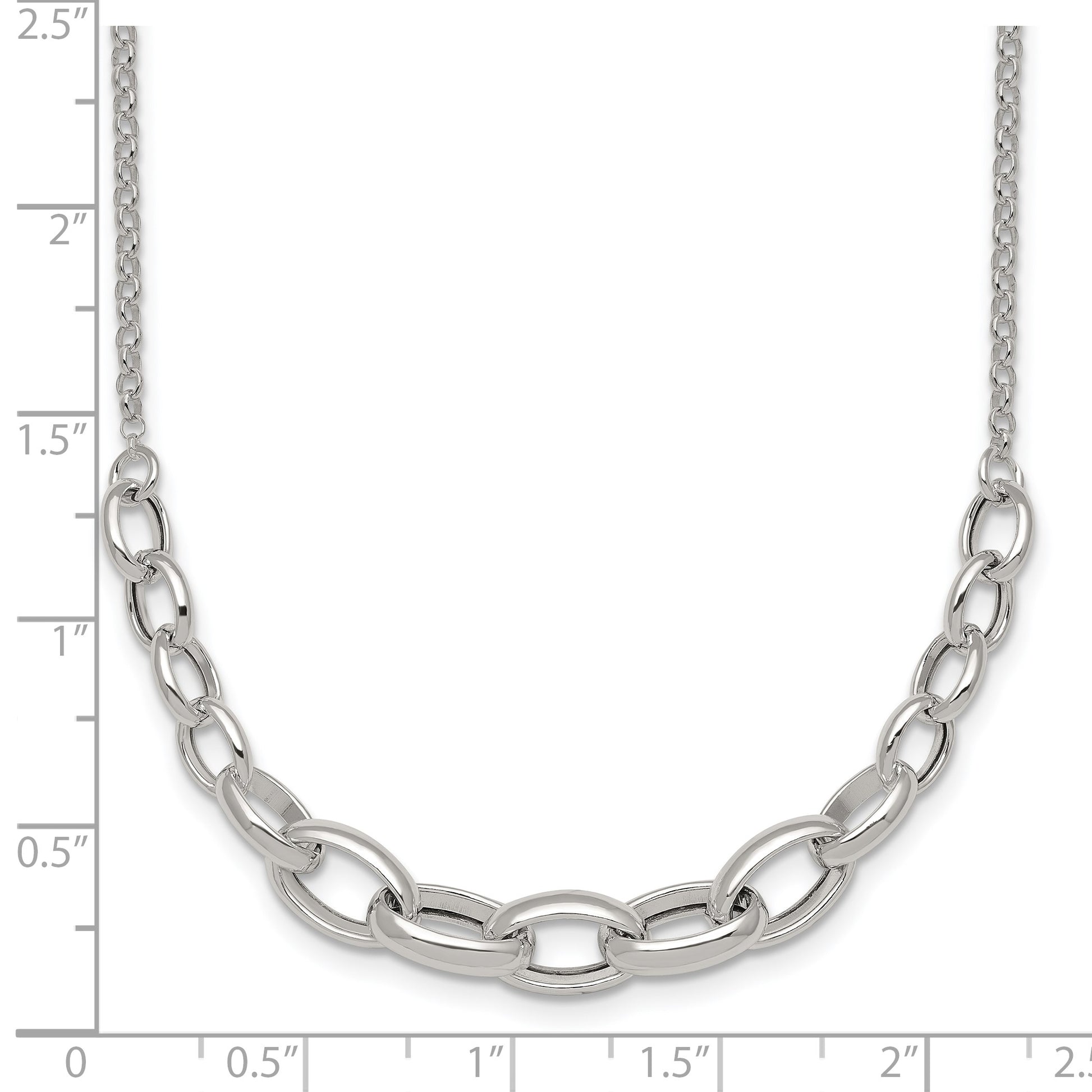 Sterling Silver Polished Fancy Graduated Cable Link 16 Inch with 2 Inch Extension Necklace