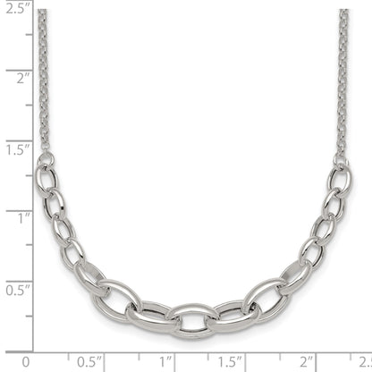 Sterling Silver Polished Fancy Graduated Cable Link 16 Inch with 2 Inch Extension Necklace