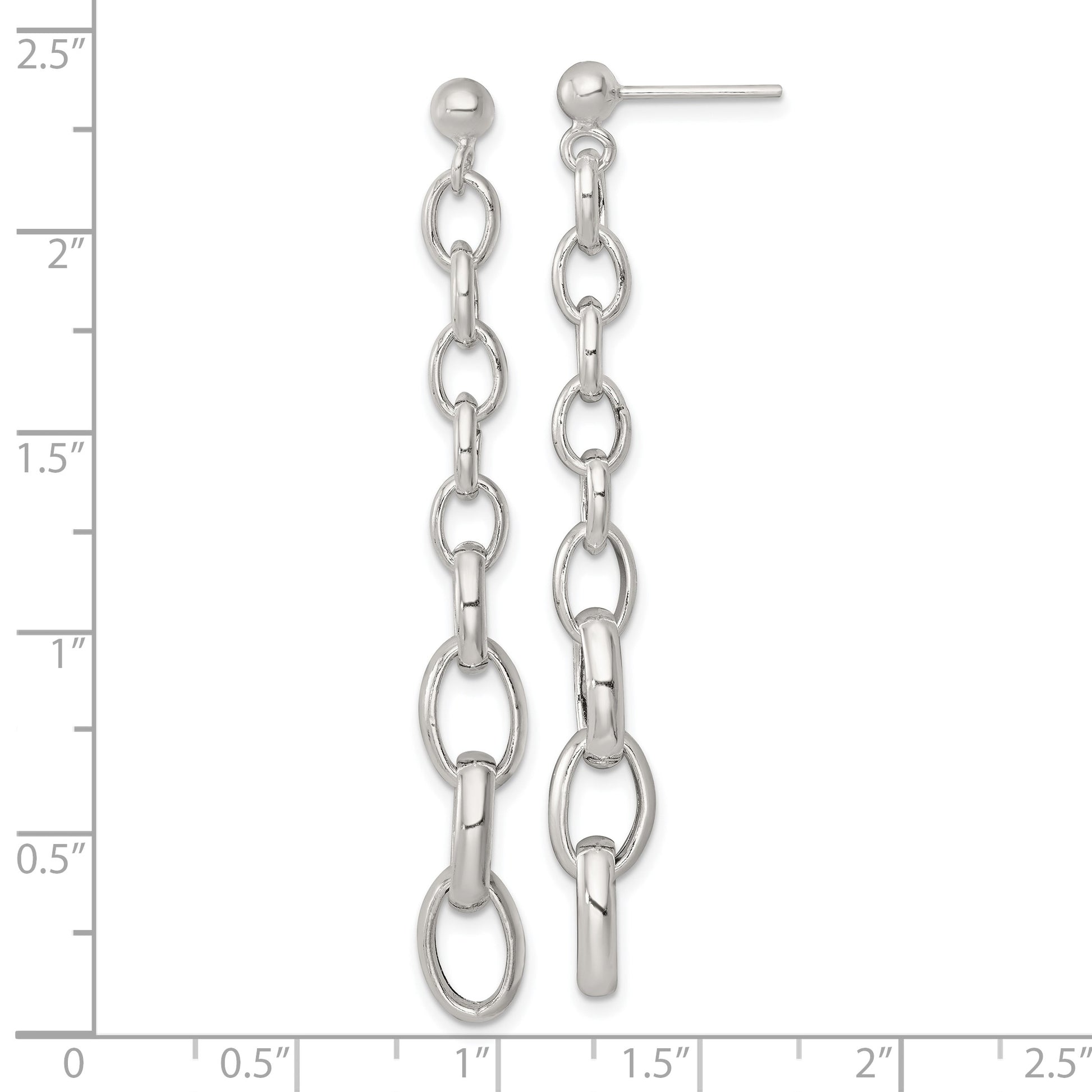Sterling Silver Polished Graduated Cable Link Post Dangle Earrings