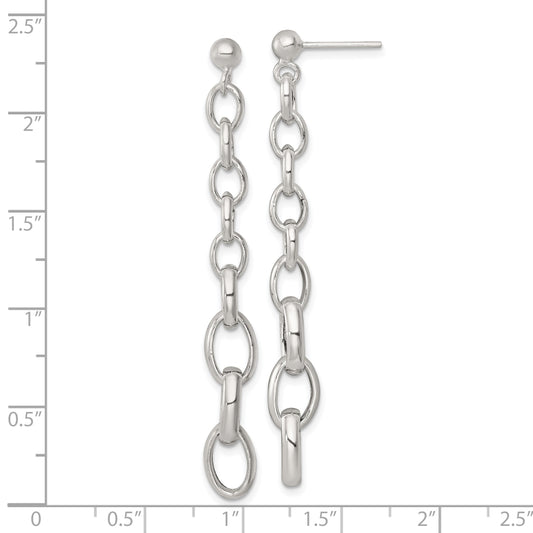 Sterling Silver Polished Graduated Cable Link Post Dangle Earrings