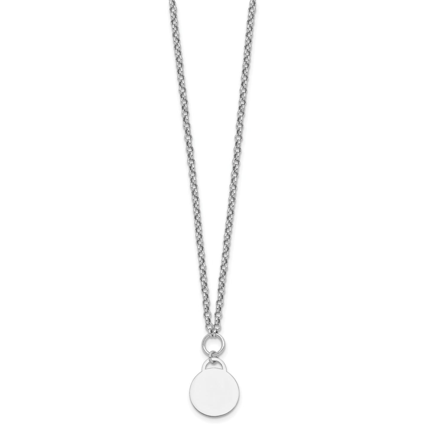 Sterling Silver Rhodium-plated Polished 16 inch with 2 inch extender Round Disc Necklace
