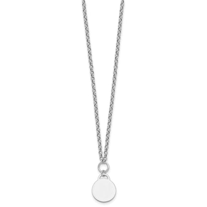 Sterling Silver Rhodium-plated Polished 16 inch with 2 inch extender Round Disc Necklace