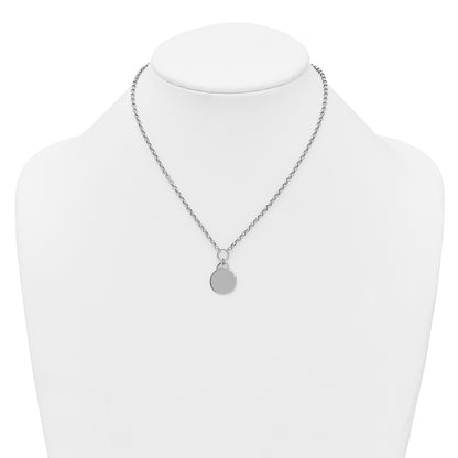 Sterling Silver Rhodium-plated Polished 16 inch with 2 inch extender Round Disc Necklace