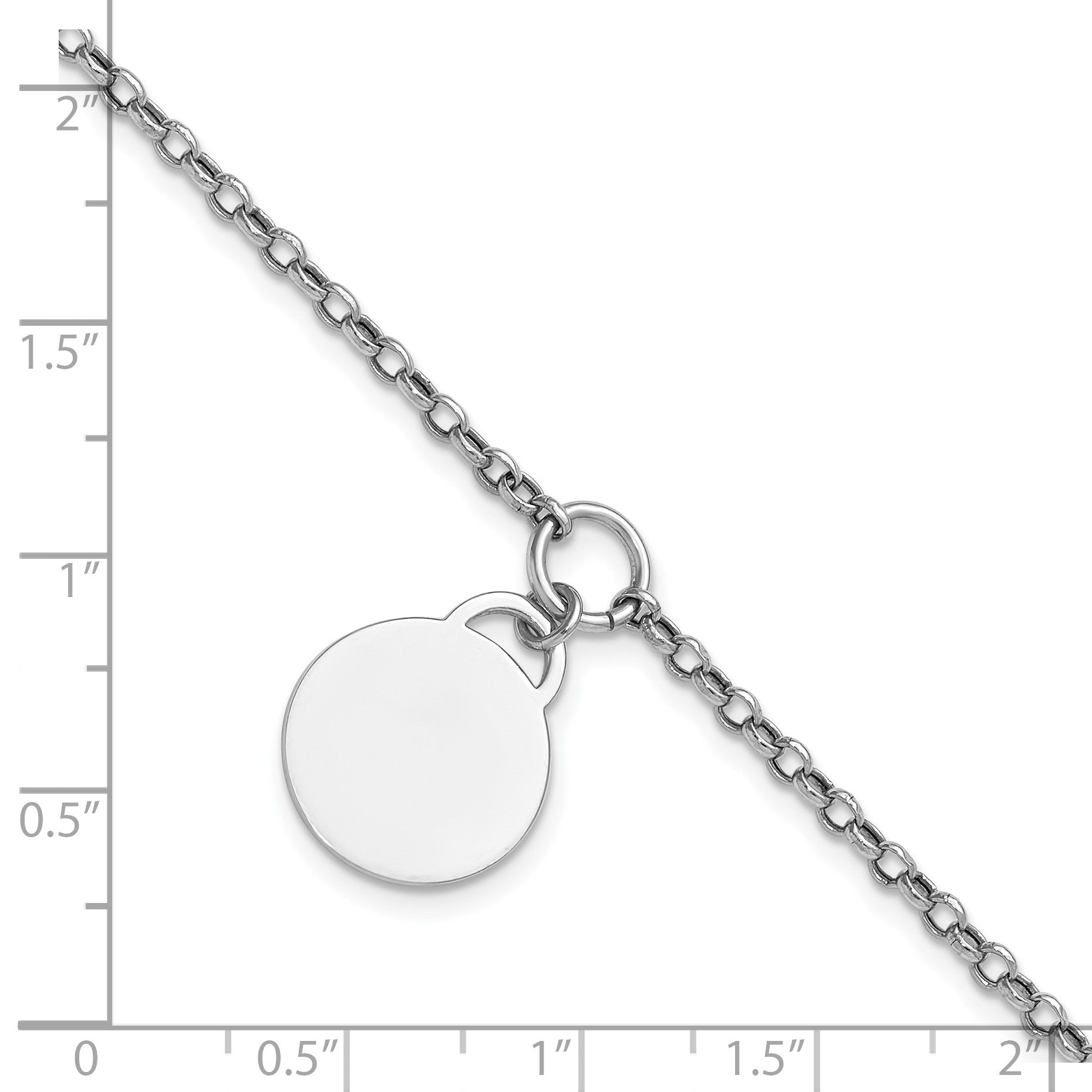 Sterling Silver Rhodium-plated Polished 7 inch with 1 inch extender Round Disc Bracelet