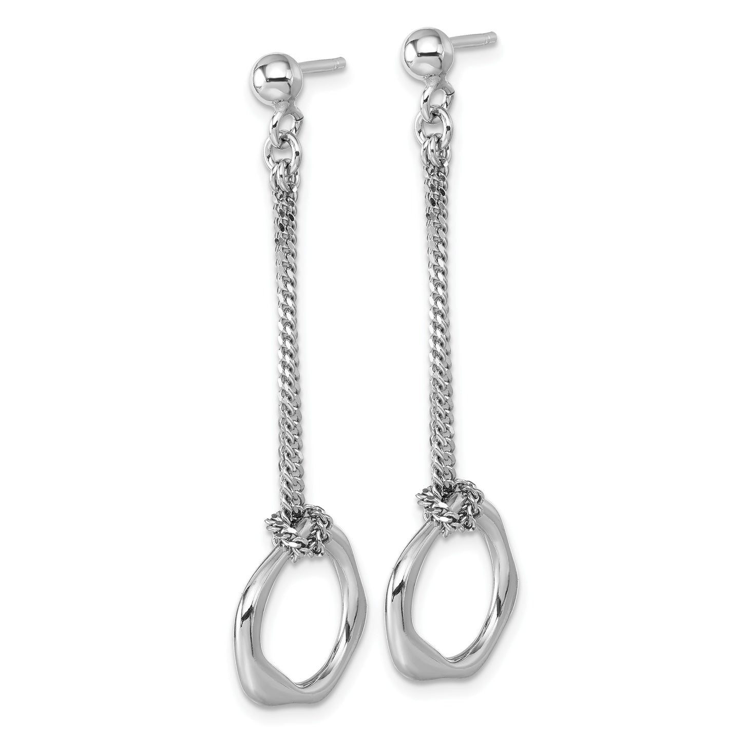 Sterling Silver Rhodium-plated Polished Abstract Chain Dangle Post Earrings