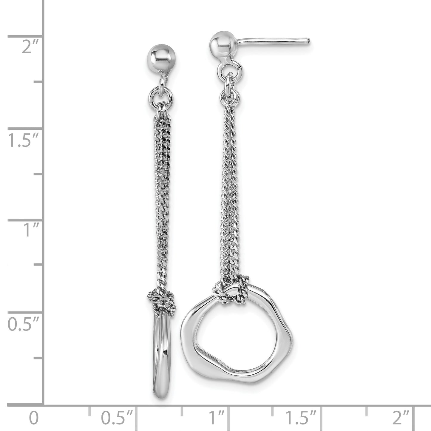 Sterling Silver Rhodium-plated Polished Abstract Chain Dangle Post Earrings