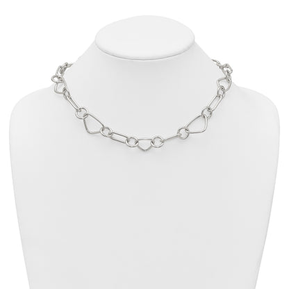 Sterling Silver Polished Triangle Round and Oval Link 17.5 inch Necklace