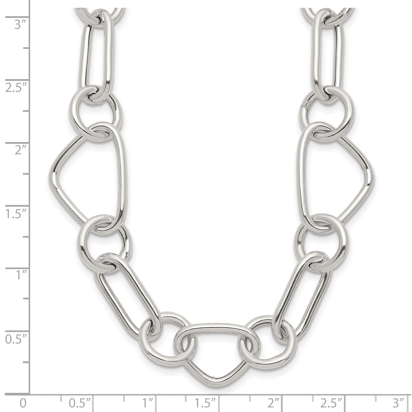 Sterling Silver Polished Triangle Round and Oval Link 17.5 inch Necklace