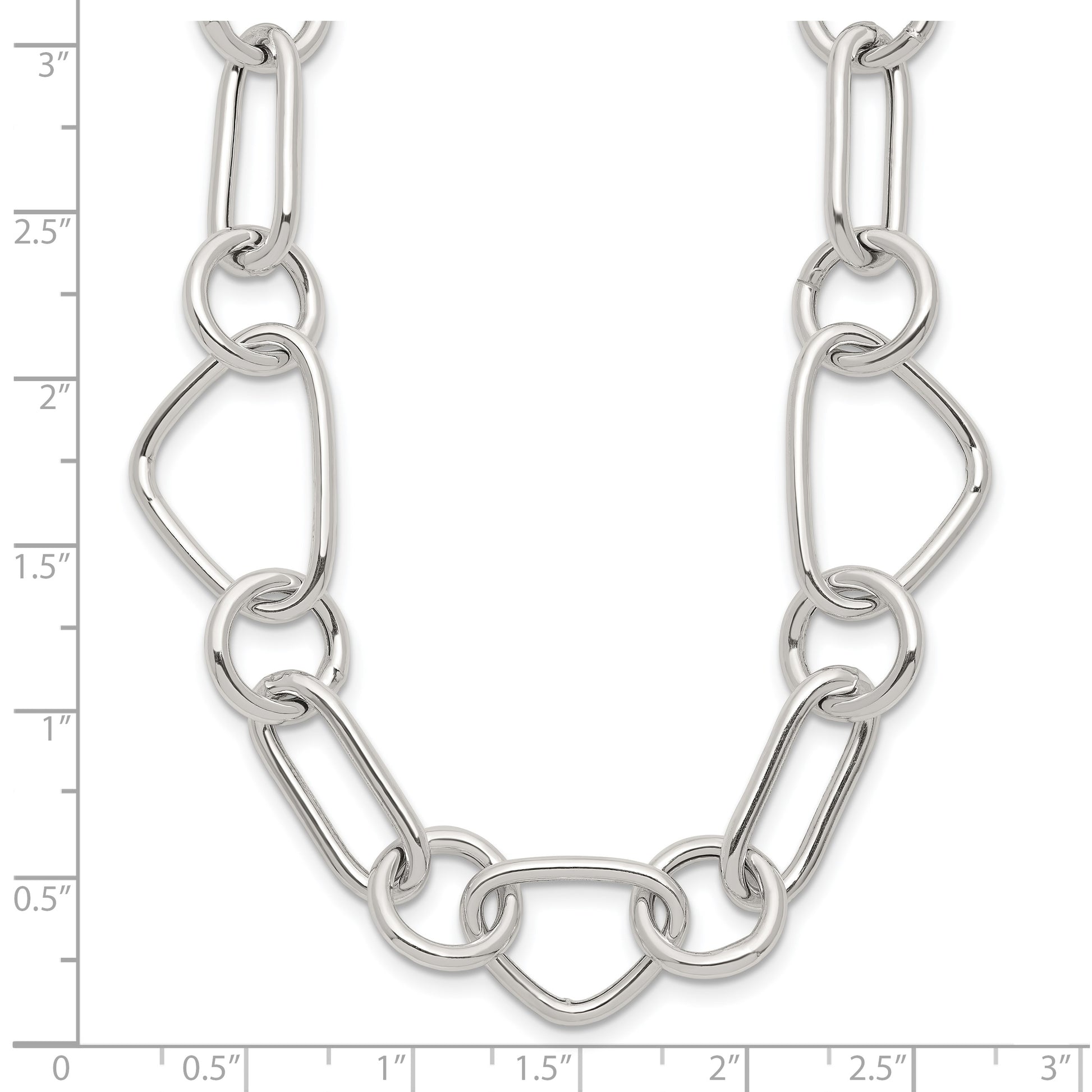 Sterling Silver Polished Triangle Round and Oval Link 17.5 inch Necklace