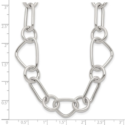 Sterling Silver Polished Triangle Round and Oval Link 17.5 inch Necklace