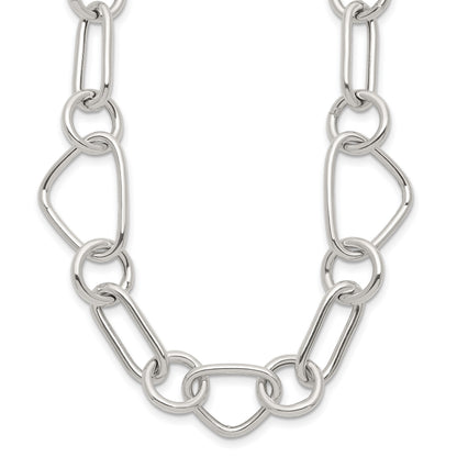 Sterling Silver Polished Triangle Round and Oval Link 17.5 inch Necklace