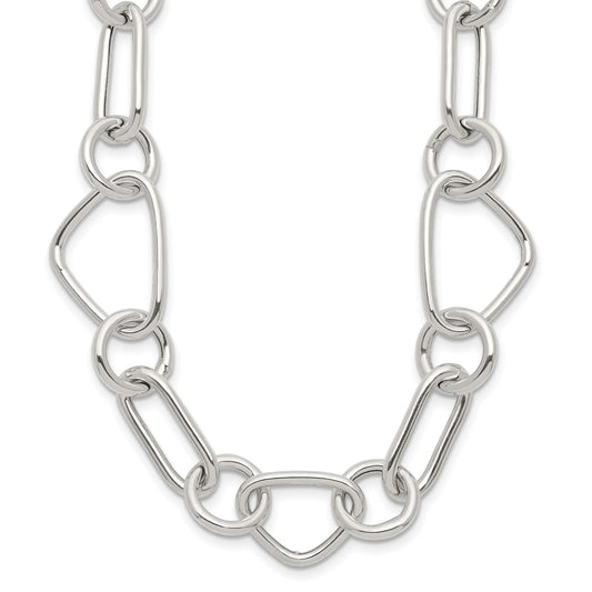 Sterling Silver Polished Triangle Round and Oval Link 17.5 inch Necklace
