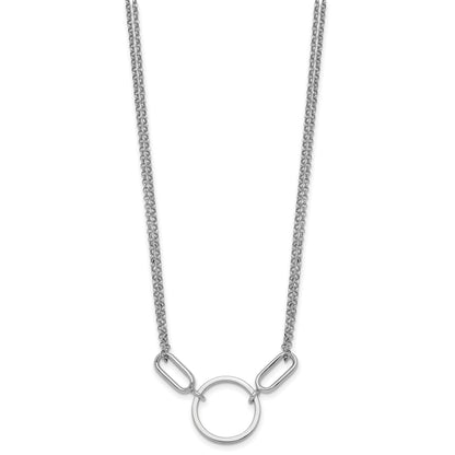 Sterling Silver Rhodium-plated Polished Circle 16 inch with 1 inch extension Necklace