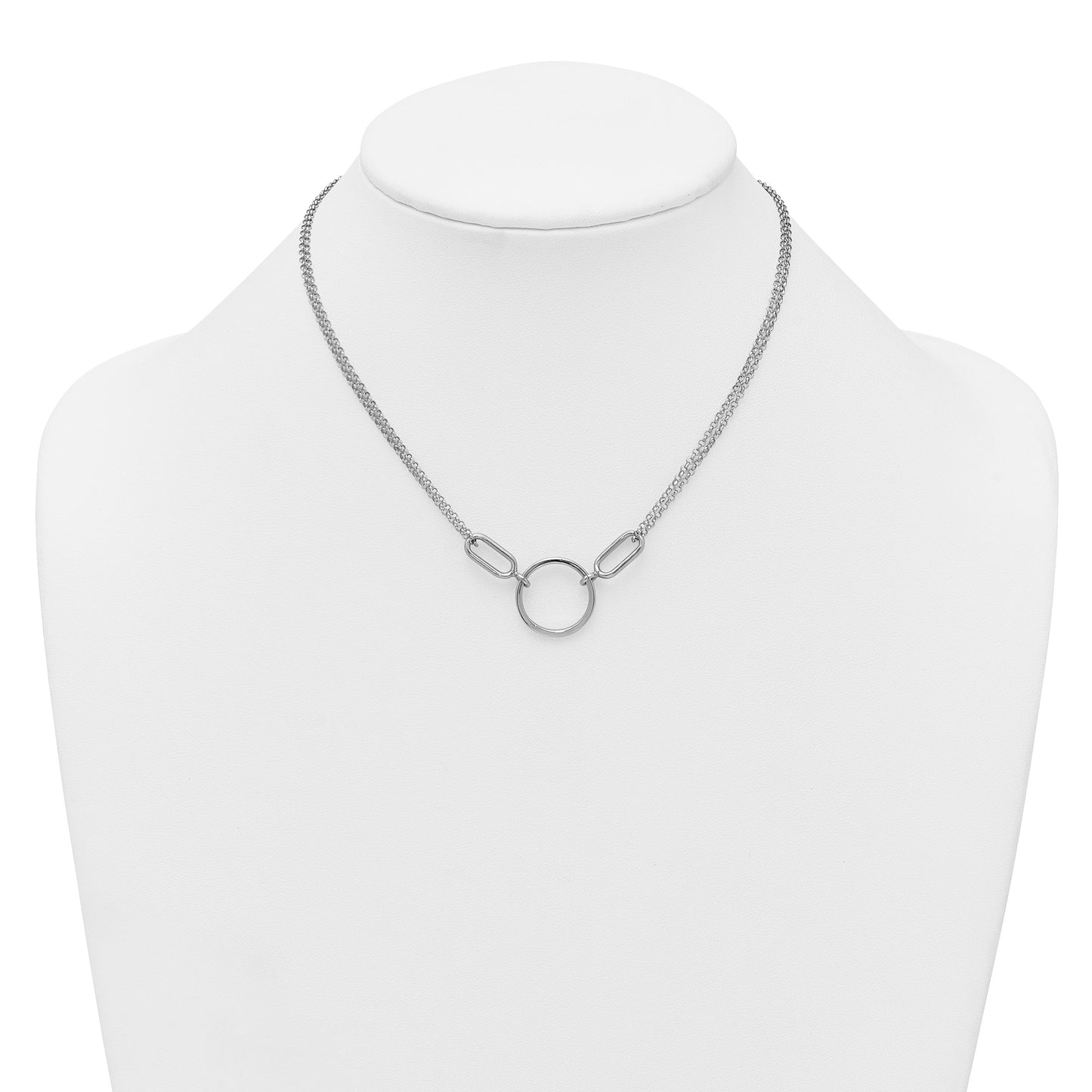 Sterling Silver Rhodium-plated Polished Circle 16 inch with 1 inch extension Necklace