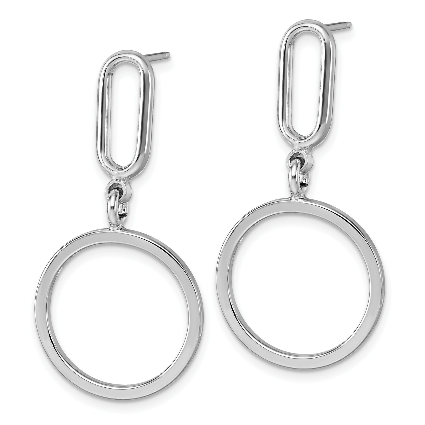 Sterling Silver Rhodium-plated Polished Circle Post Dangle Earrings