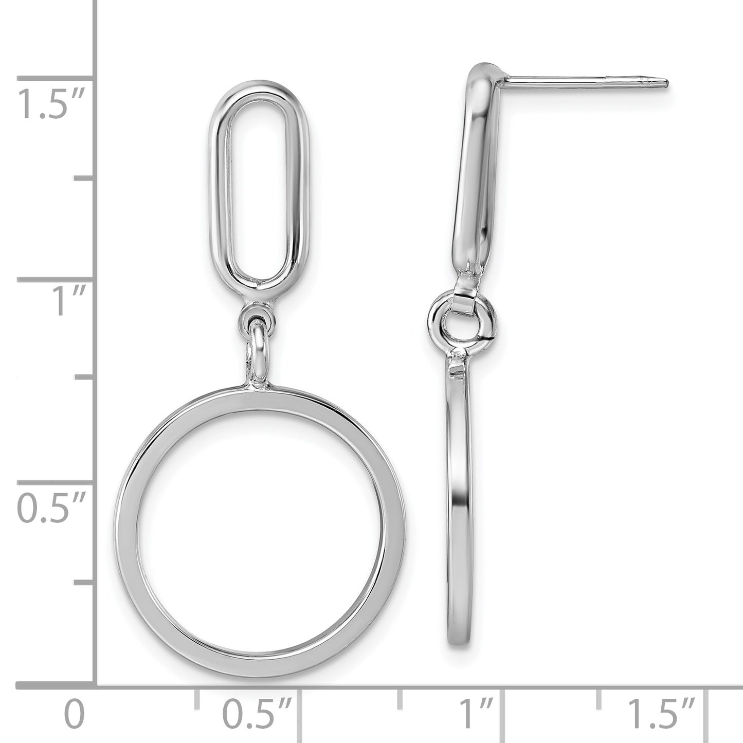 Sterling Silver Rhodium-plated Polished Circle Post Dangle Earrings