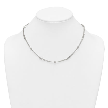 Sterling Silver Polished and Beaded Fancy Double-Strand Link 17.5 inch Necklace
