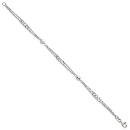 Sterling Silver Polished and Beaded Fancy Double-Strand Link 7.25 inch Bracelet