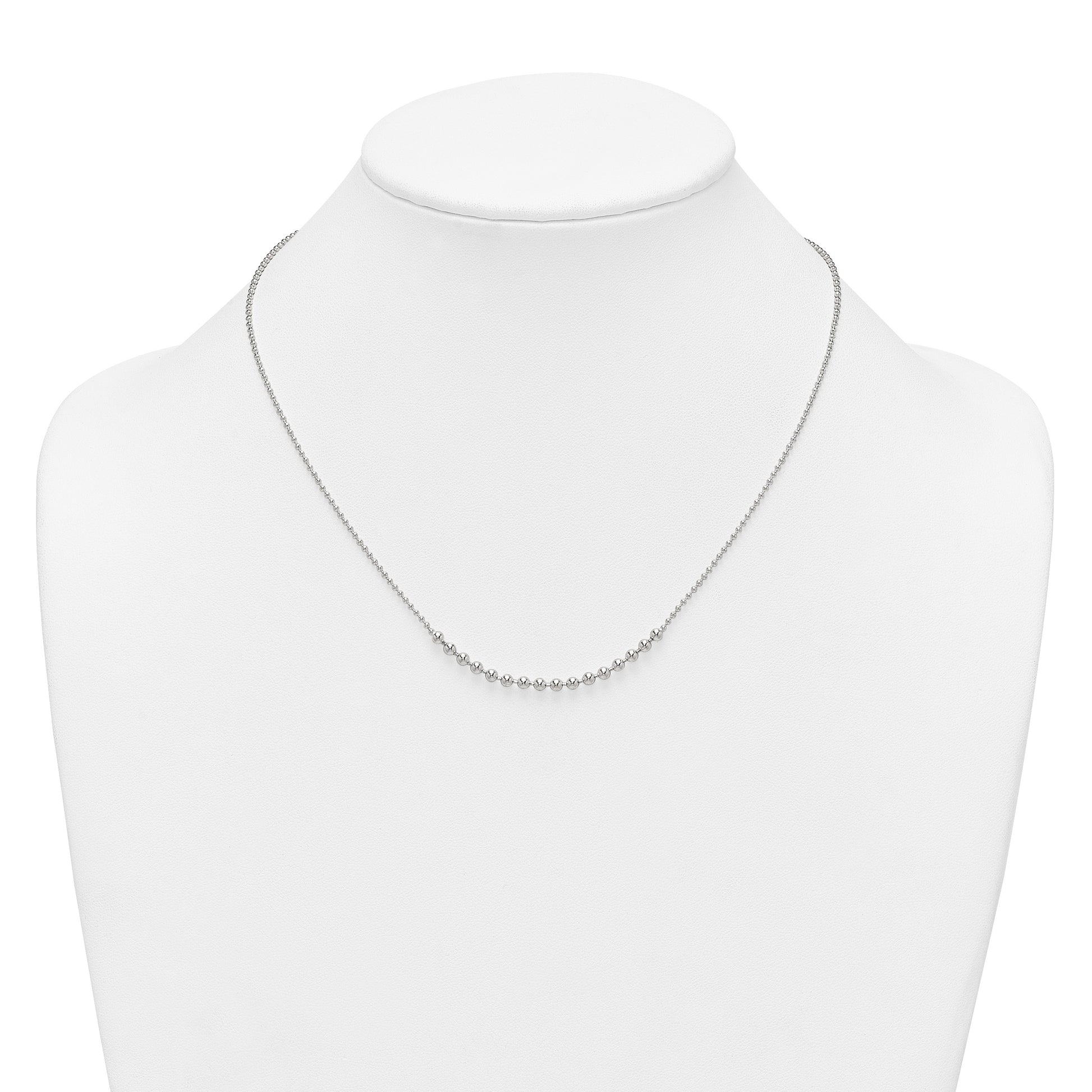 Sterling Silver Polished Center Beaded 18 Inch Necklace