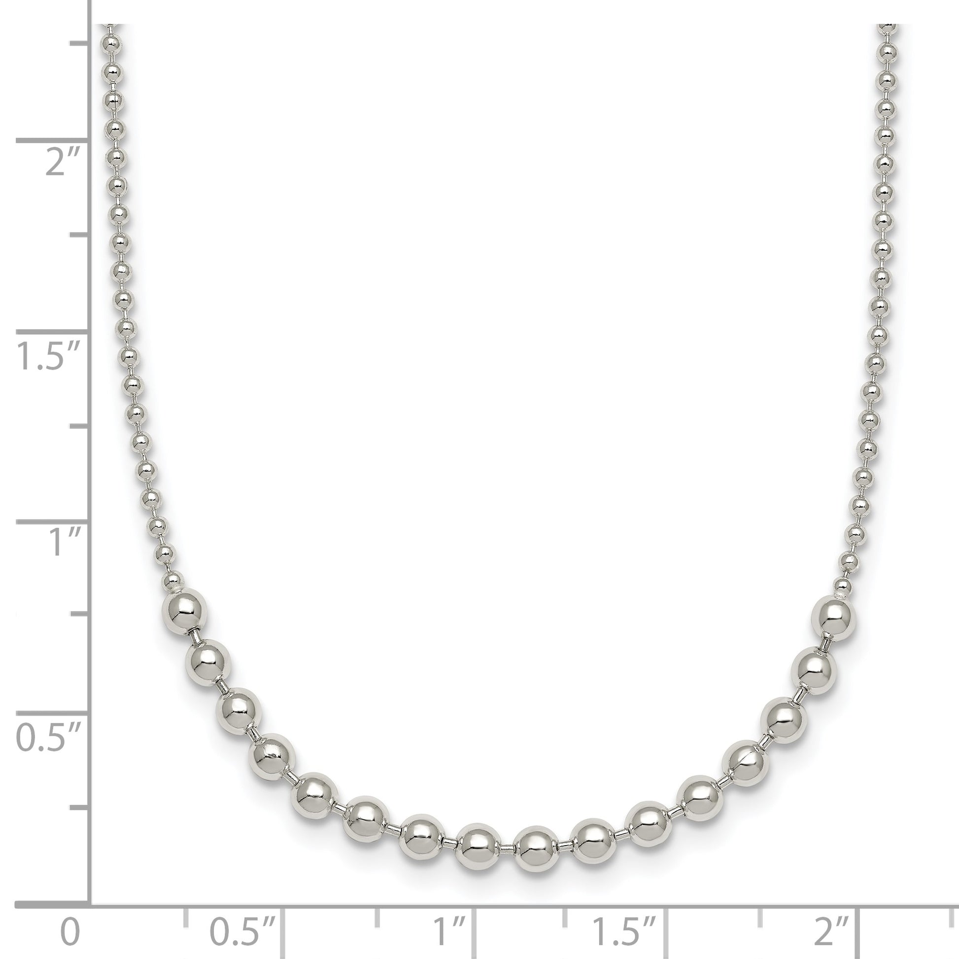 Sterling Silver Polished Center Beaded 18 Inch Necklace