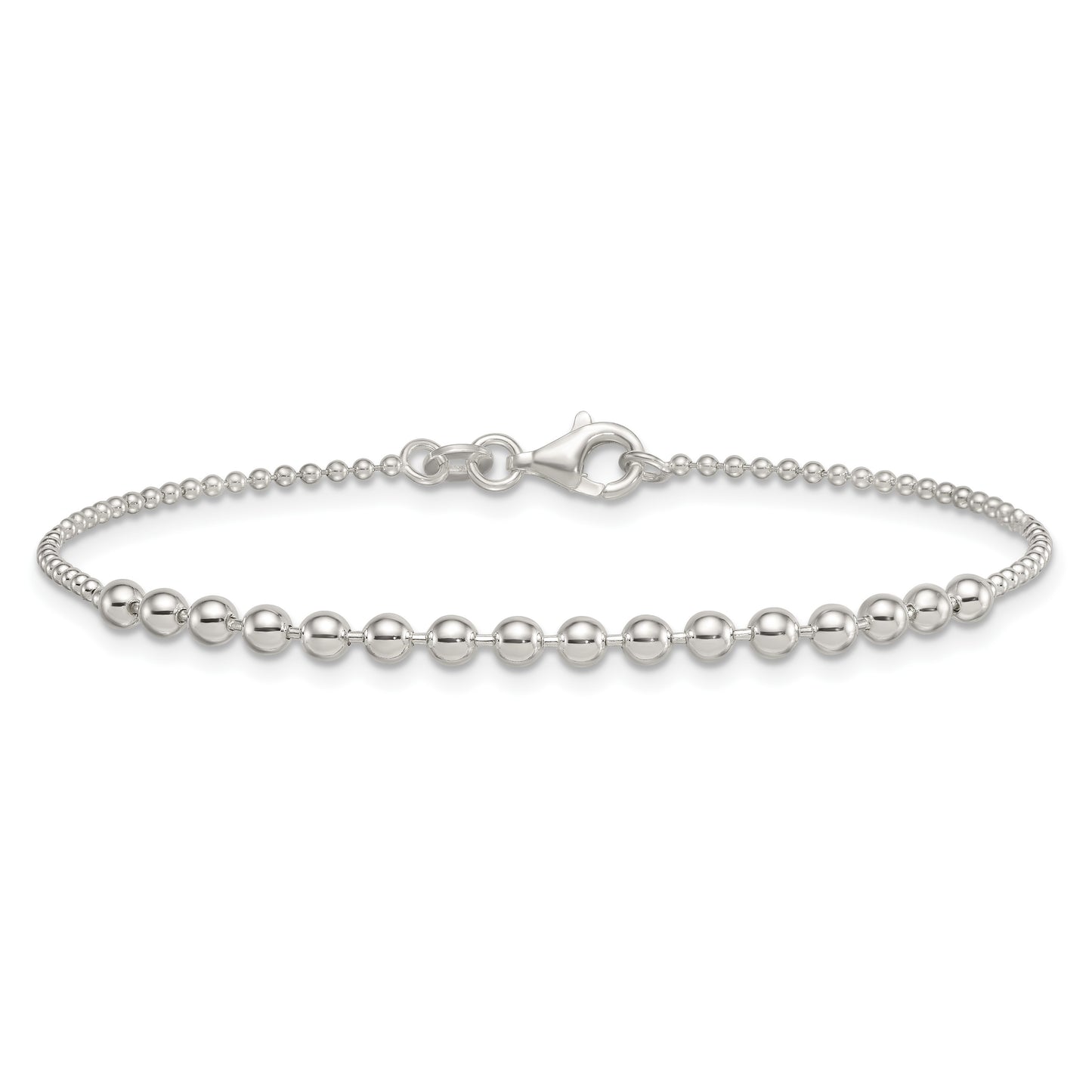 Sterling Silver Polished Center Beaded 7.5 Inch Bracelet