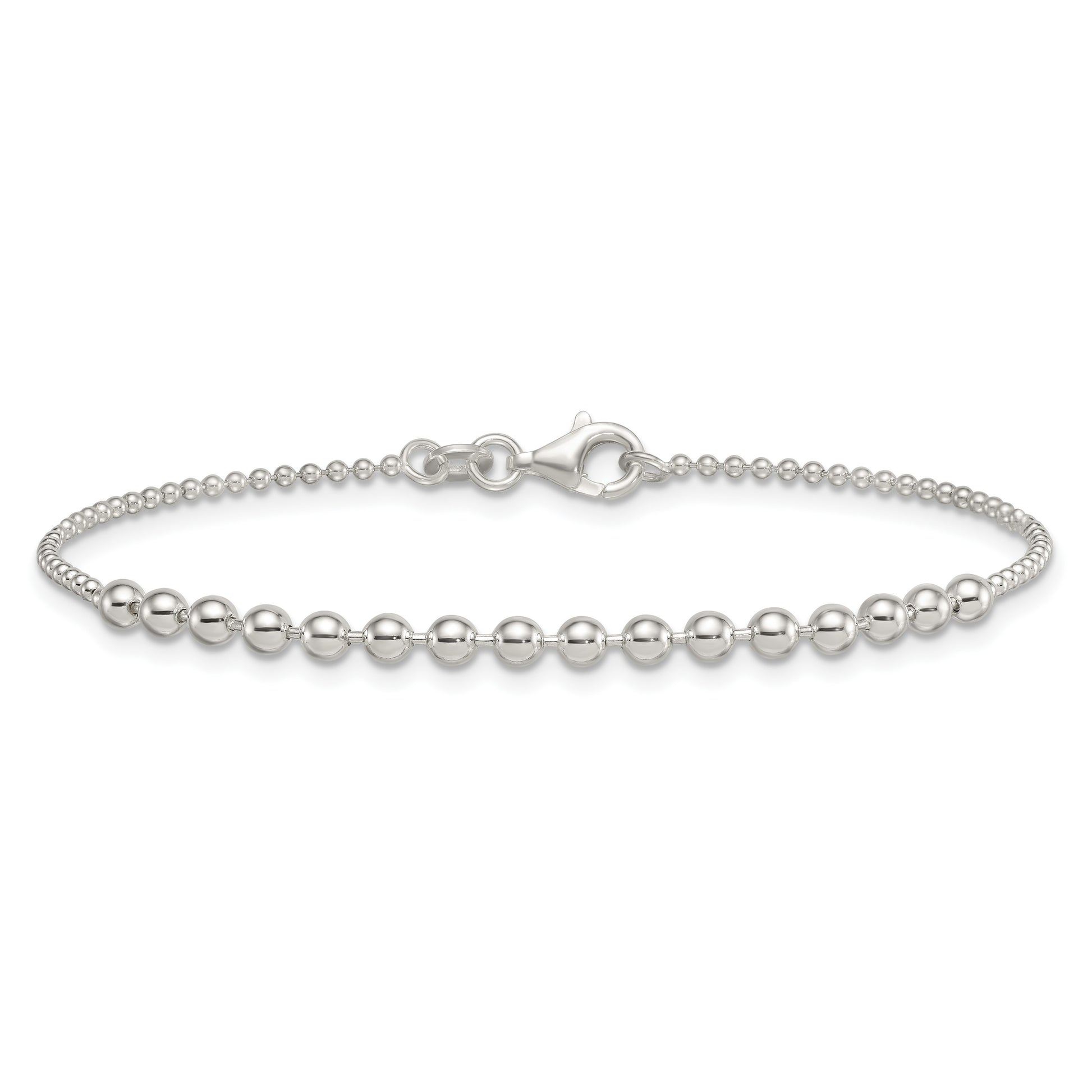 Sterling Silver Polished Center Beaded 7.5 Inch Bracelet