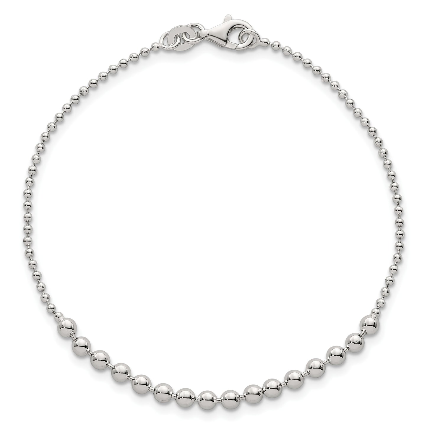Sterling Silver Polished Center Beaded 7.5 Inch Bracelet