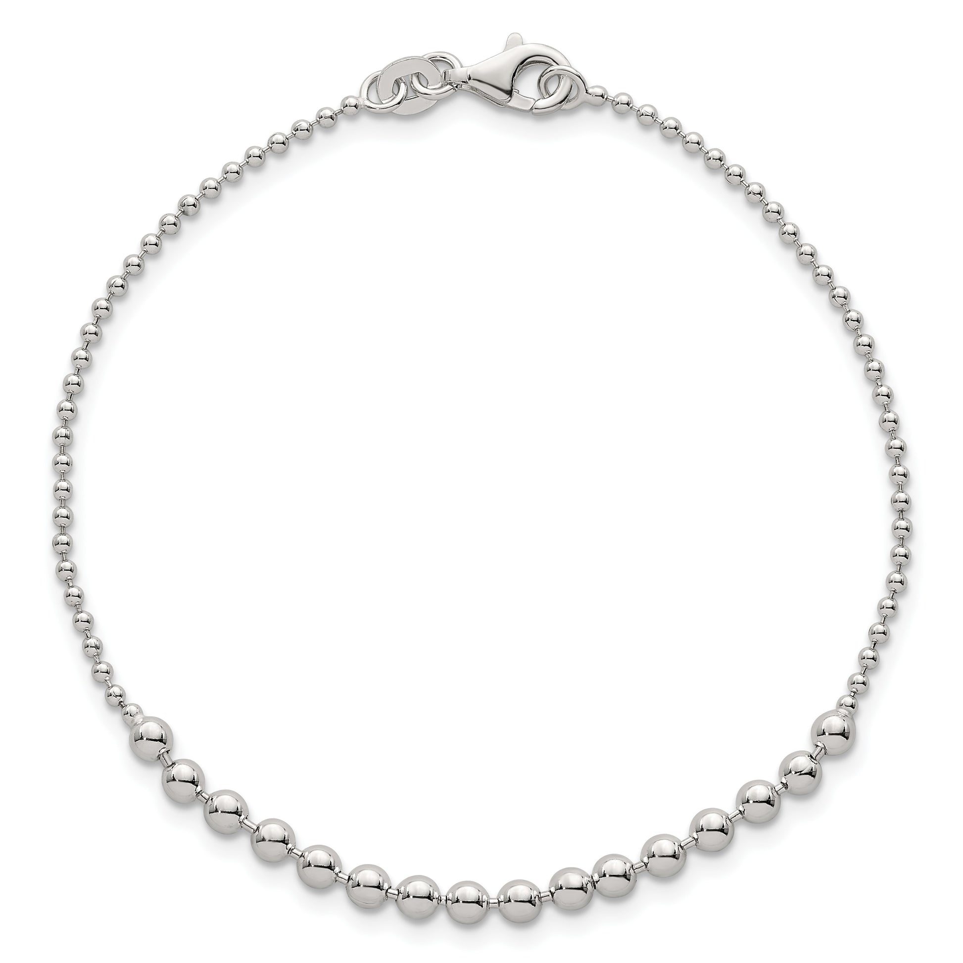 Sterling Silver Polished Center Beaded 7.5 Inch Bracelet