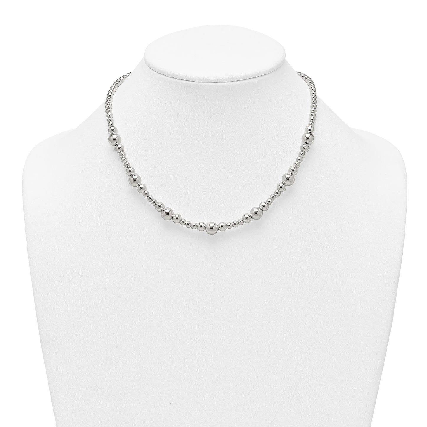 Sterling Silver Polished and Multi-Size Beads 17 Inch Necklace