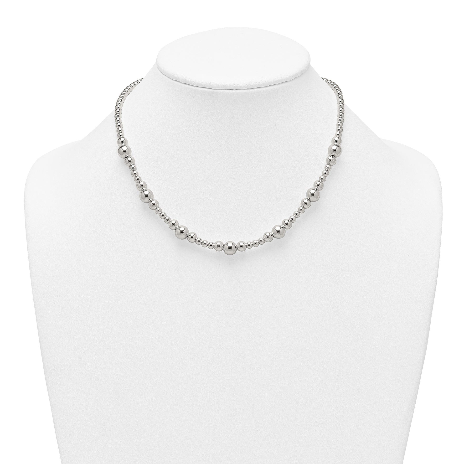 Sterling Silver Polished and Multi-Size Beads 17 Inch Necklace