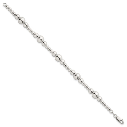 Sterling Silver Polished and Multi-Size Beads 7.5 Inch Bracelet