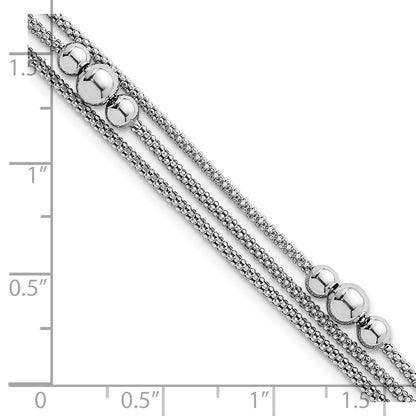 Sterling Silver Rhodium-plated Beaded Triple Strand Mesh 7 inch with 0.5 inch Extension Bracelet