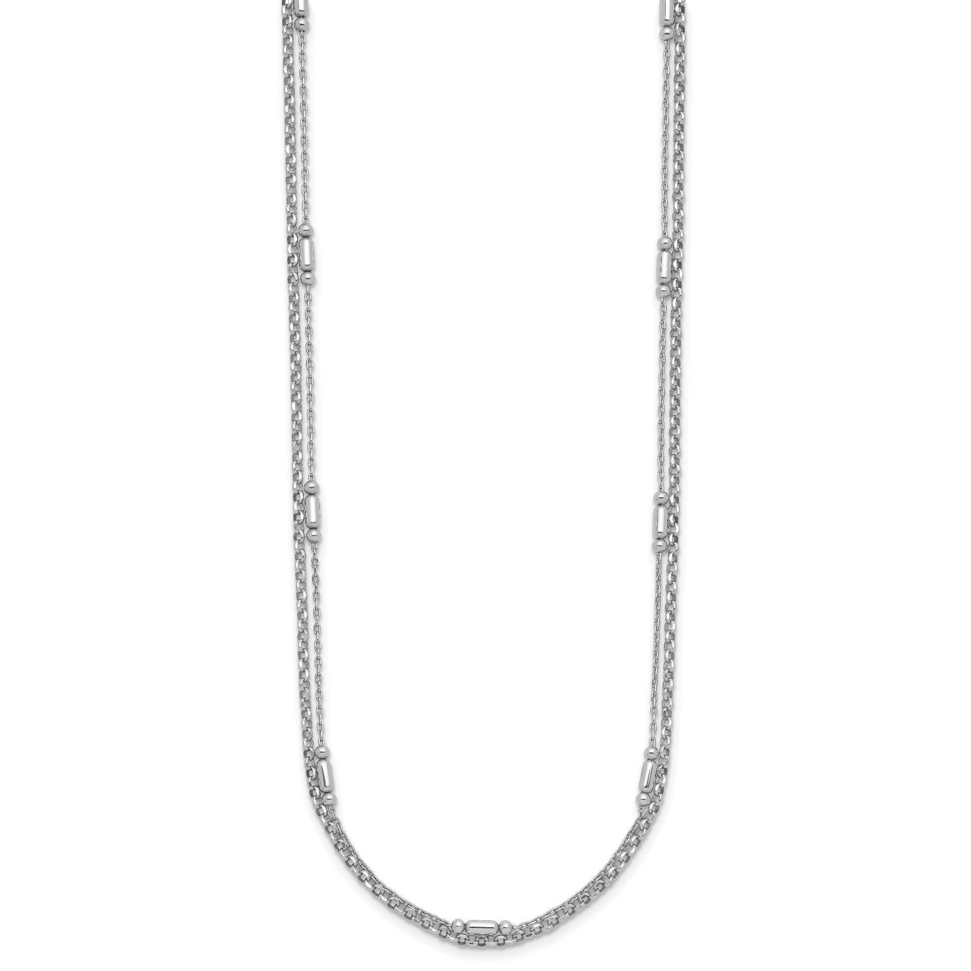 Sterling Silver Rhodium-plated Polished 2-strand 16 inch with 2 inch extender Necklace