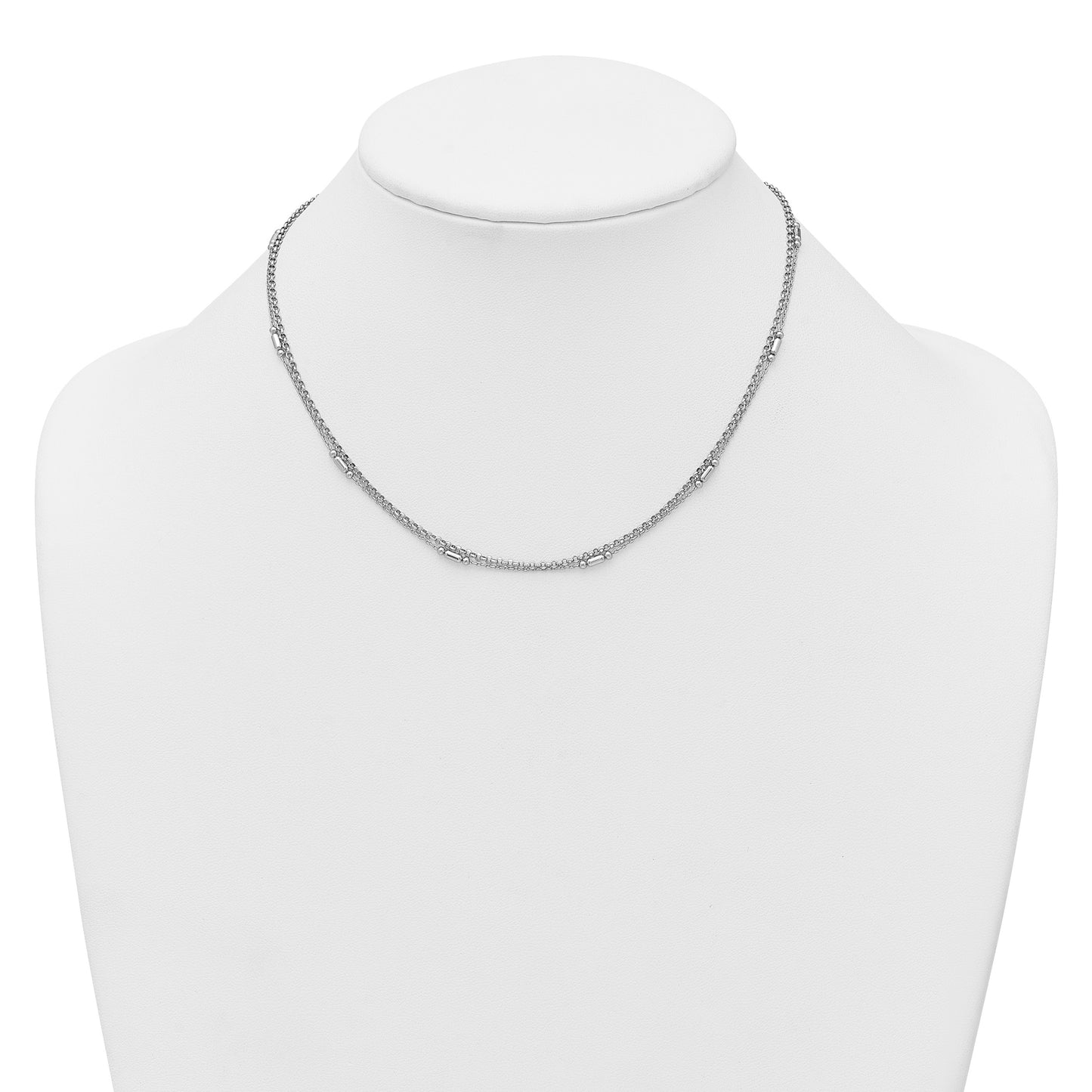 Sterling Silver Rhodium-plated Polished 2-strand 16 inch with 2 inch extender Necklace