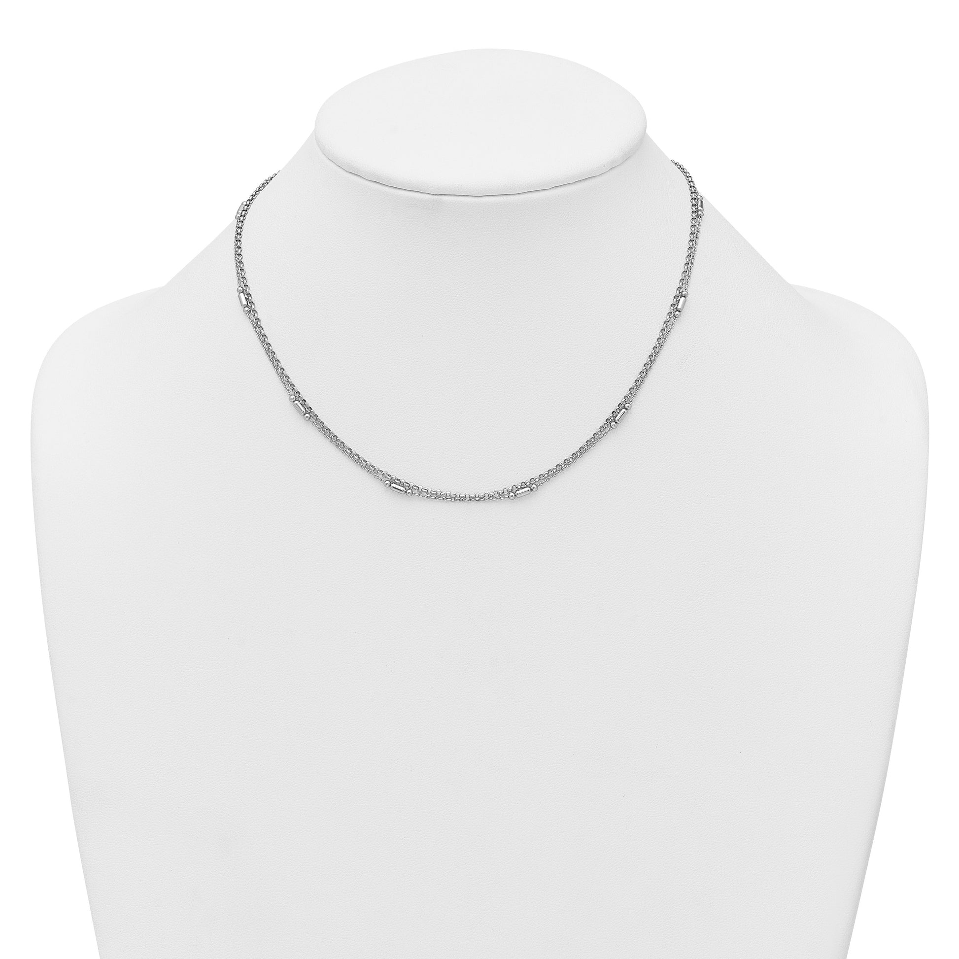 Sterling Silver Rhodium-plated Polished 2-strand 16 inch with 2 inch extender Necklace