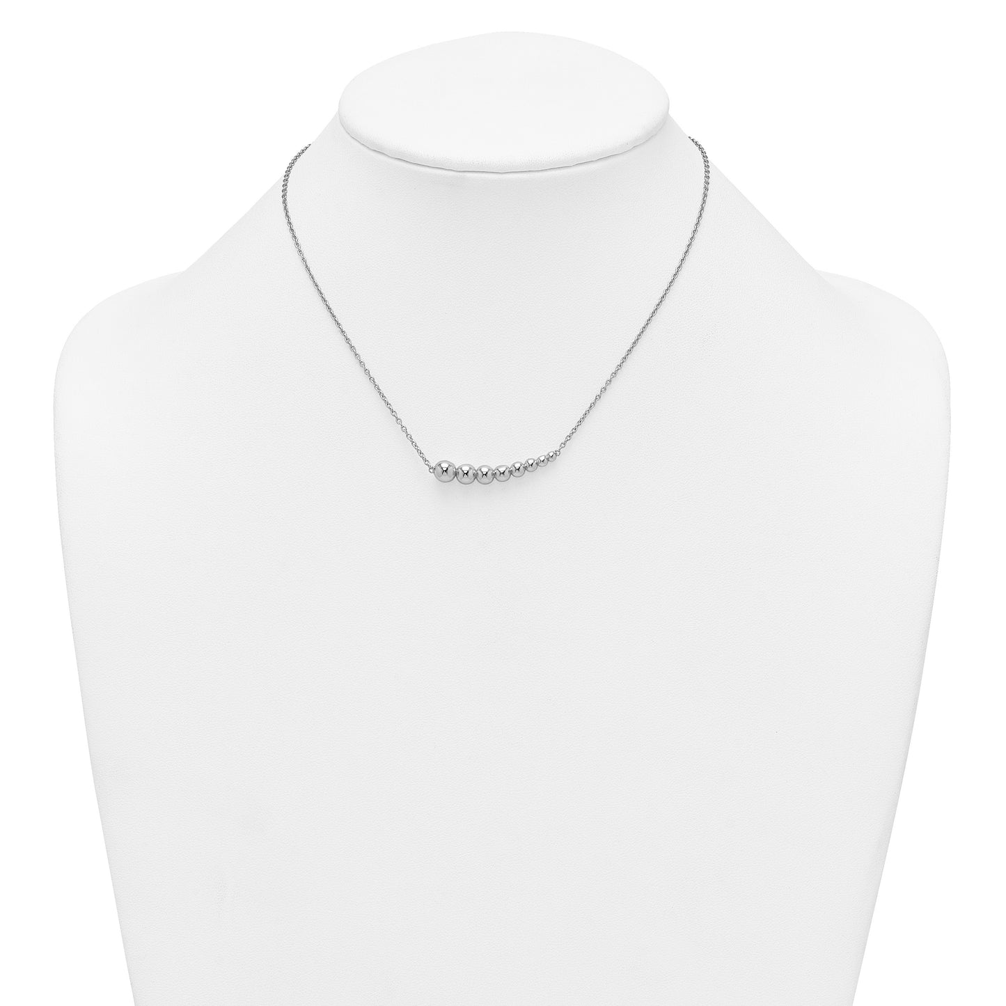 Sterling Silver Rhodium-plated Graduated Beaded 16 inch with 1.5 inch Extension Necklace