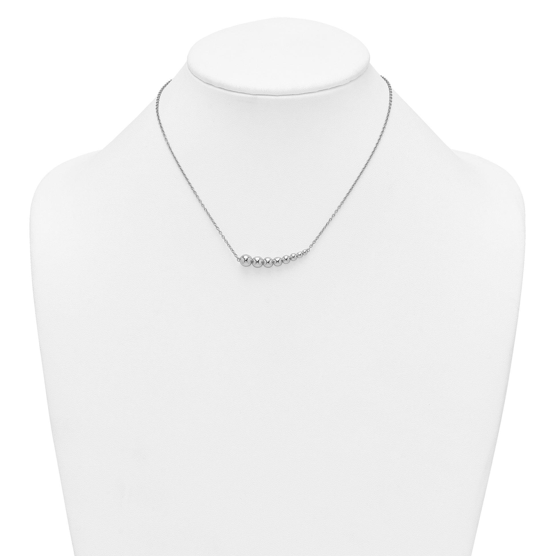 Sterling Silver Rhodium-plated Graduated Beaded 16 inch with 1.5 inch Extension Necklace