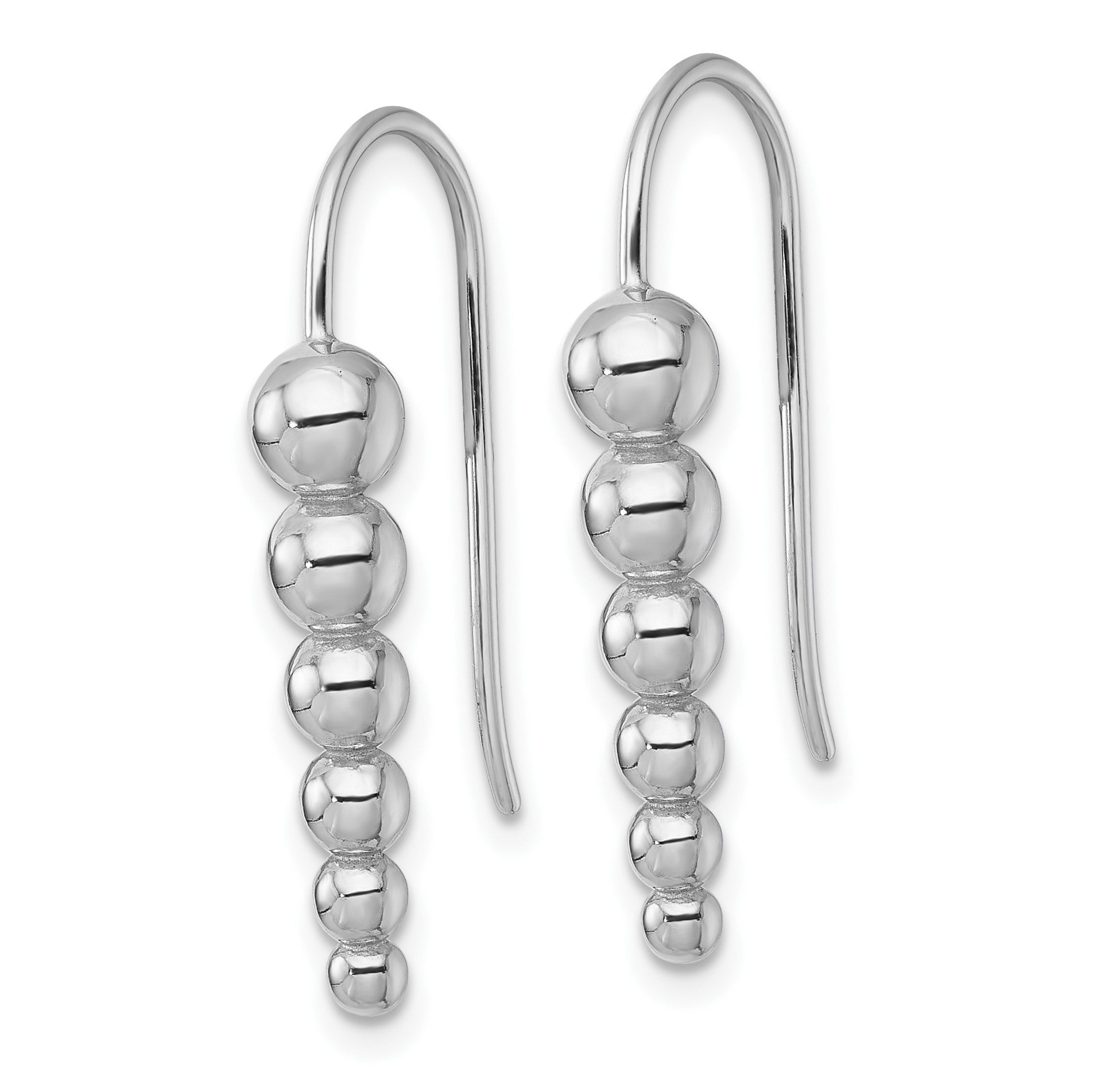 Sterling Silver Rhodium-plated Graduated Beaded Shepherd Hook Earrings