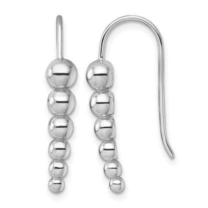 Sterling Silver Rhodium-plated Graduated Beaded Shepherd Hook Earrings