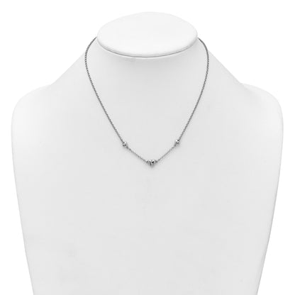 Sterling Silver Rhodium-plated Polished Three Puffed Hearts 16 inch with 2 inch Extender Necklace
