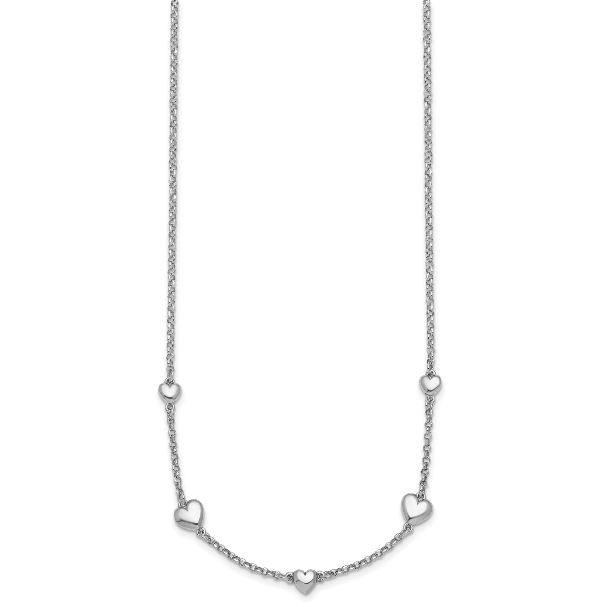 Sterling Silver Rhodium-plated Polished Five Puffed Hearts 16 inch with 2 inch Extender Necklace