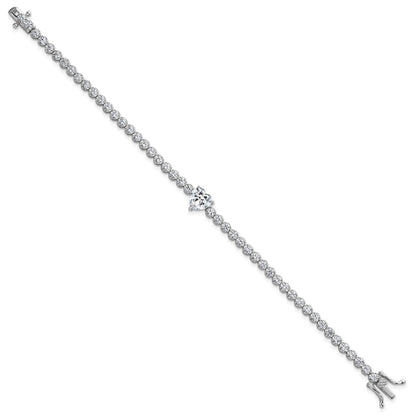Sterling Silver Rhodium-plated Polished Round and Heart CZ 7.25 Inch Bracelet