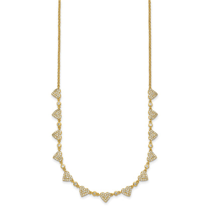 Sterling Silver Gold-tone Polished Pave CZ Hearts 16 Inch with 2 Inch Extension Necklace