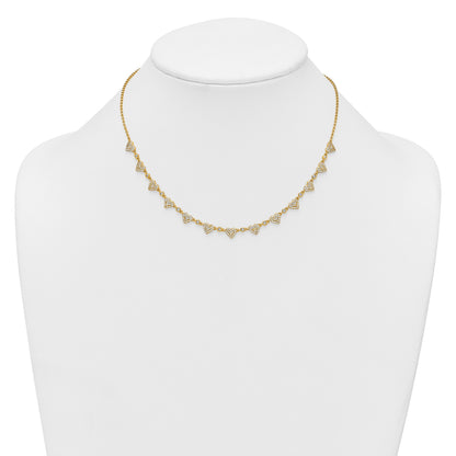 Sterling Silver Gold-tone Polished Pave CZ Hearts 16 Inch with 2 Inch Extension Necklace