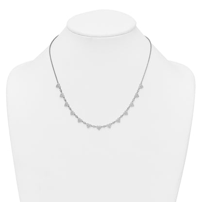 Sterling Silver Rhodium-plated Polished Pave CZ Hearts 16 Inch with 2 Inch Extension Necklace