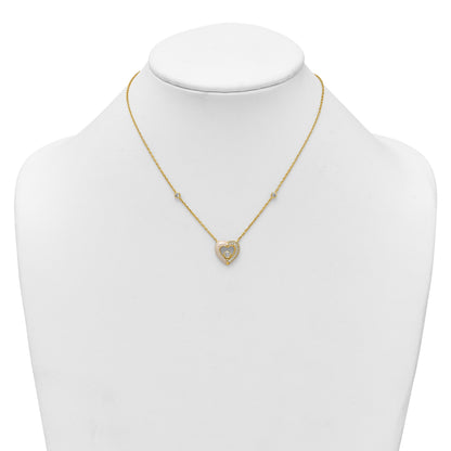 Sterling Silver Gold-tone Polished CZ and Champagne Enamel Open Heart 16 inch with 2 inch Extension Necklace
