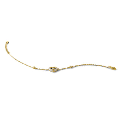 Sterling Silver Gold-tone Polished CZ and Champagne Enamel Open Heart 7 inch with 1 inch Extension Bracelet