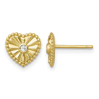 Affordable Expressions Sterling Silver Gold-tone Polished Beaded and Textured CZ Heart Post Earrings