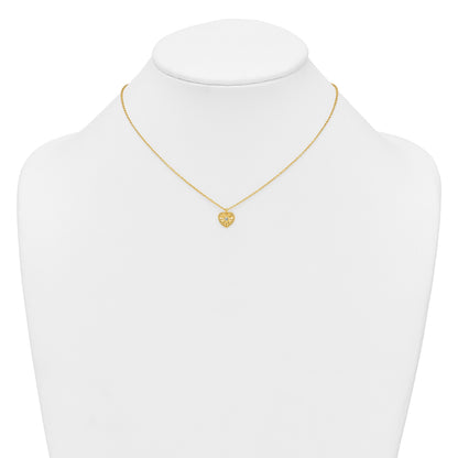 Sterling Silver Gold-tone Polished Beaded and Textured CZ Heart 16 Inch with 2 Inch Extension Necklace