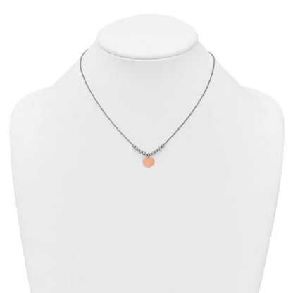 Sterling Silver Rhodium-plated Rose Gold-plated Heart Disc and Textured Beads 16 inch with 1 inch extension Necklace